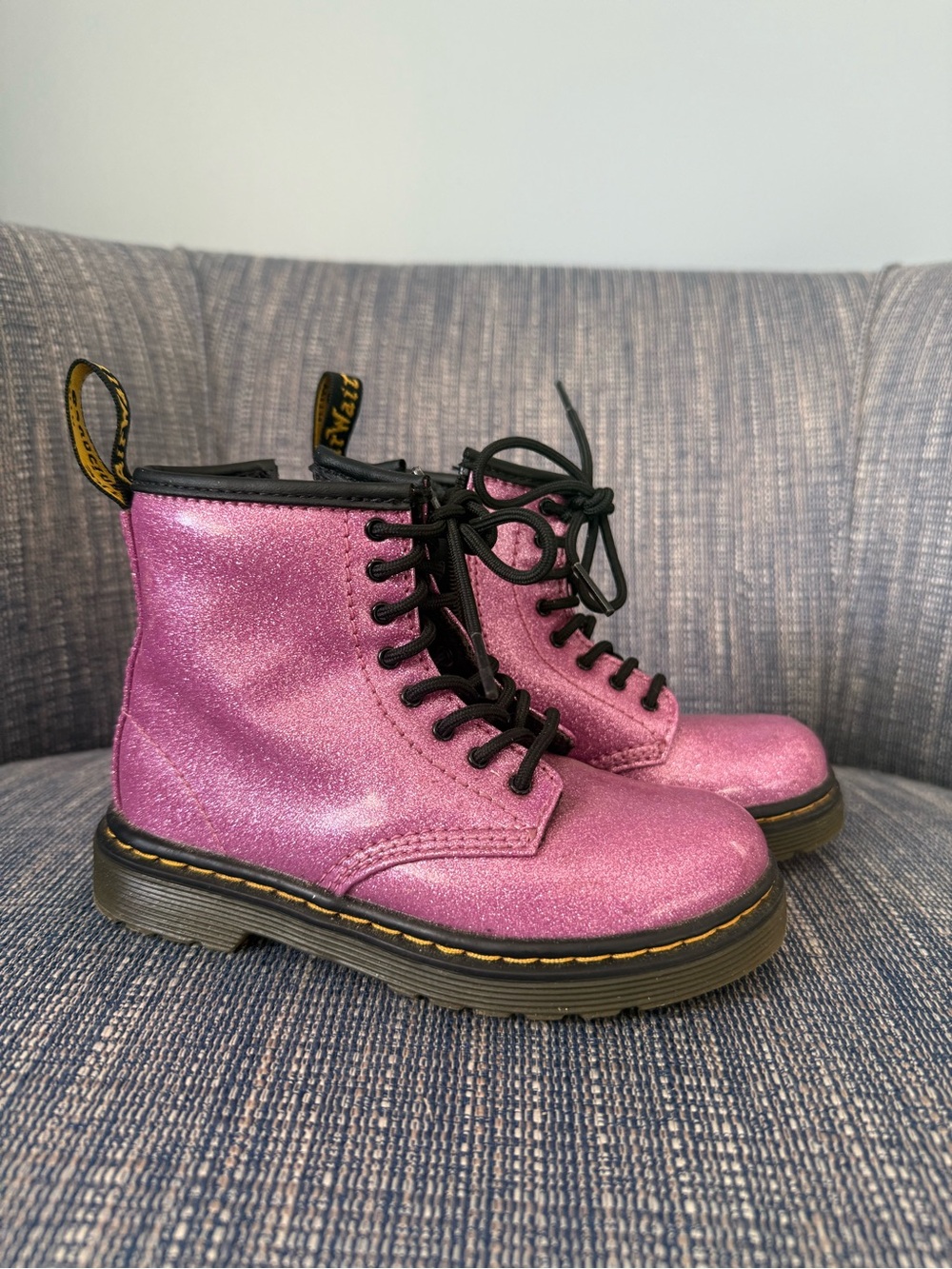 Dr. Martens Kids Pink Glitter Lace-Up Ankle Boots